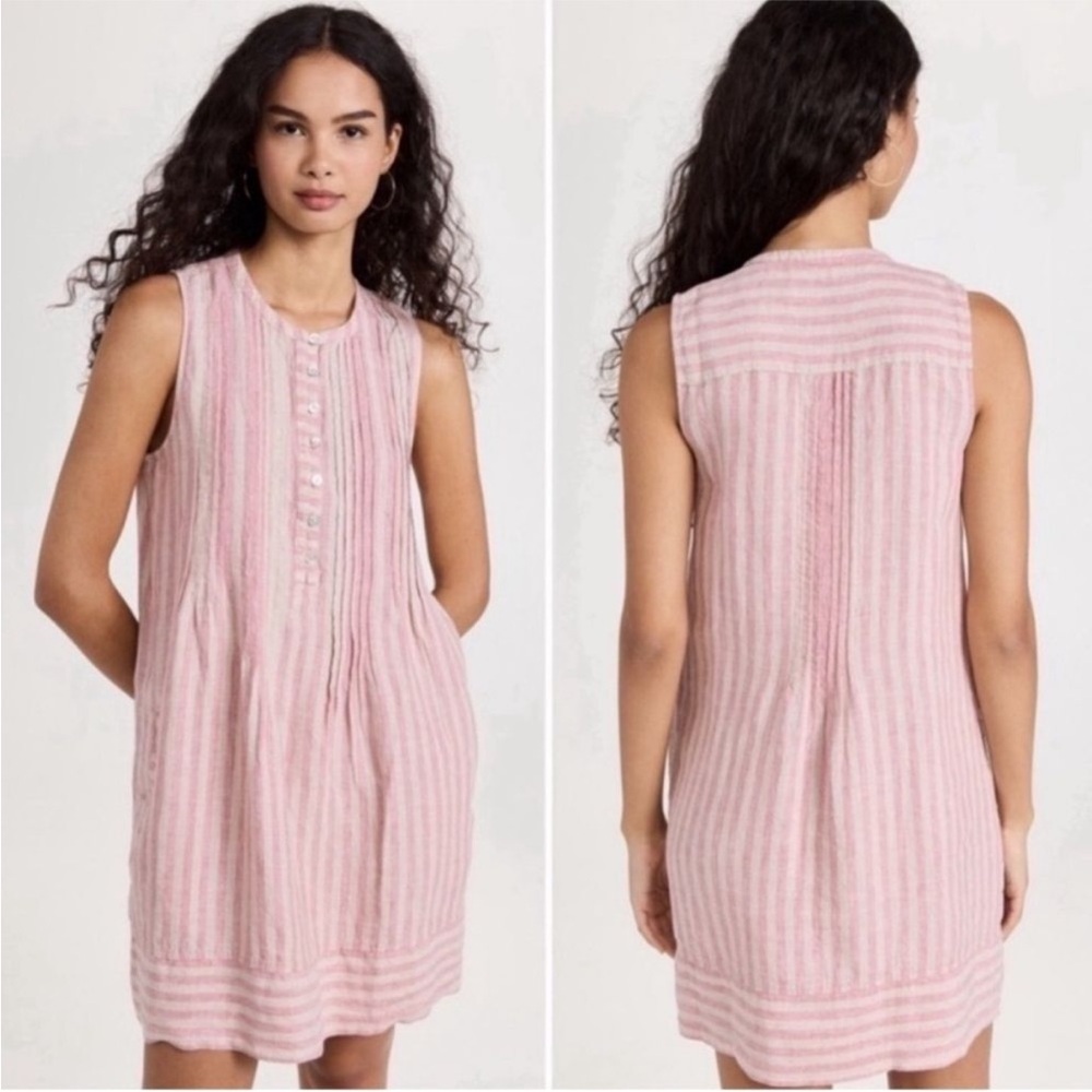 FAHERTY Isha Cinque Terre Striped Linen Sleeveless Mini Dress Pink/Cream XS